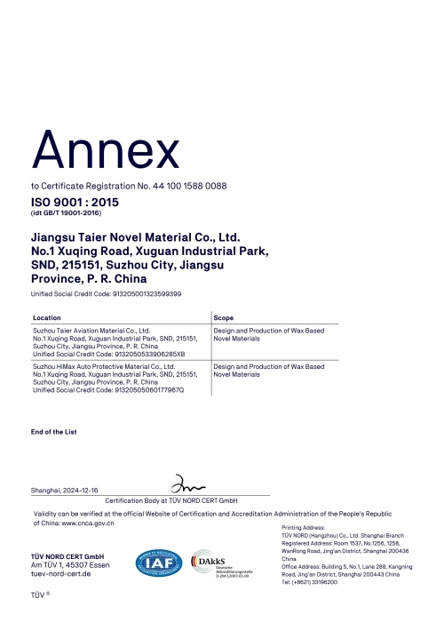 ISO 9001:2015 Quality Management System Certificate (Annex)